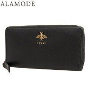Gucci Animalier Leather Zip Around Wallet Long Zipper Bee Black Matte